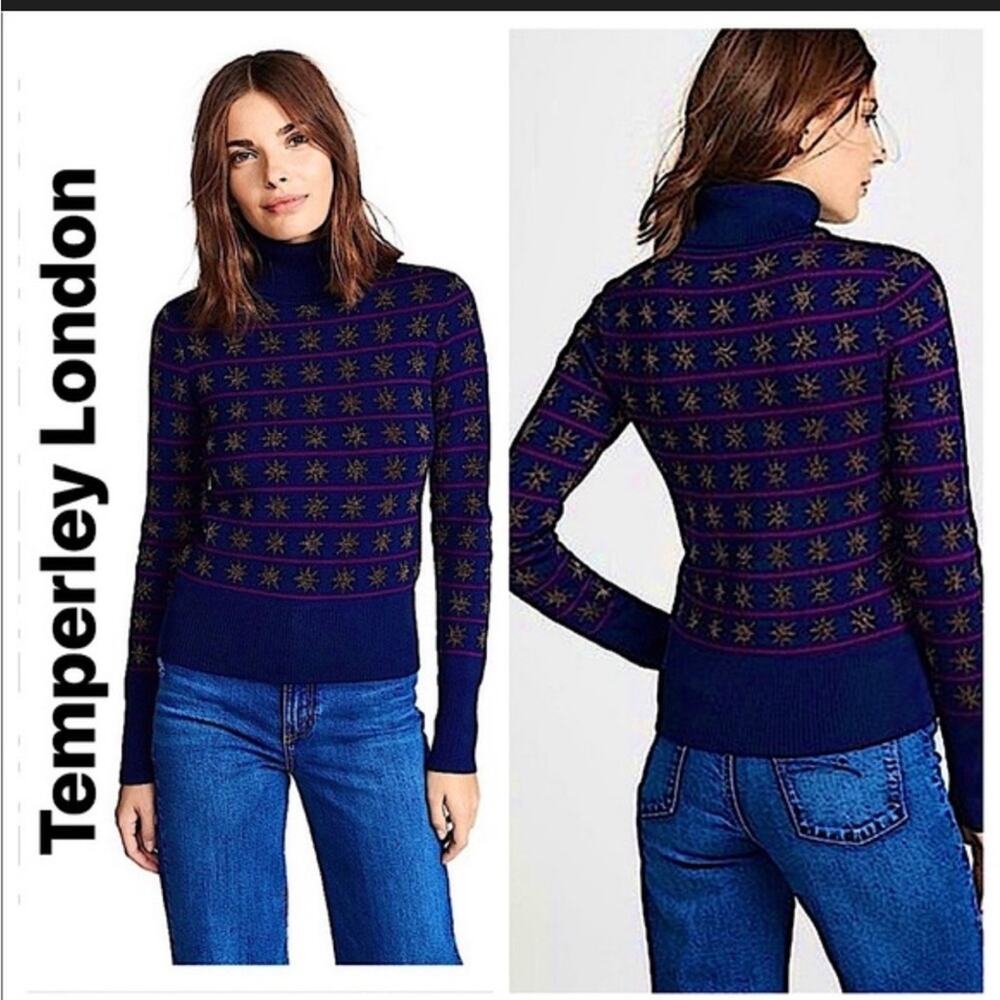Temperley London Night Knit Wool Sweater Petrol Mix Med